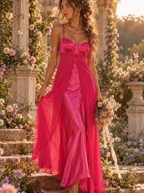 NWT Vintage Milano Fuchsia Y2K Formal Gown XL Coquettegirl Y2K Fairycore